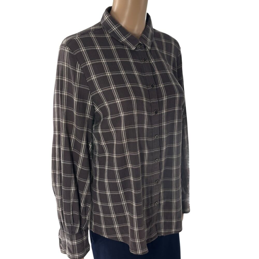 Garnet Hill Gray Plaid Organic Cotton Button Down Gauze Shirt - Picture 6 of 11